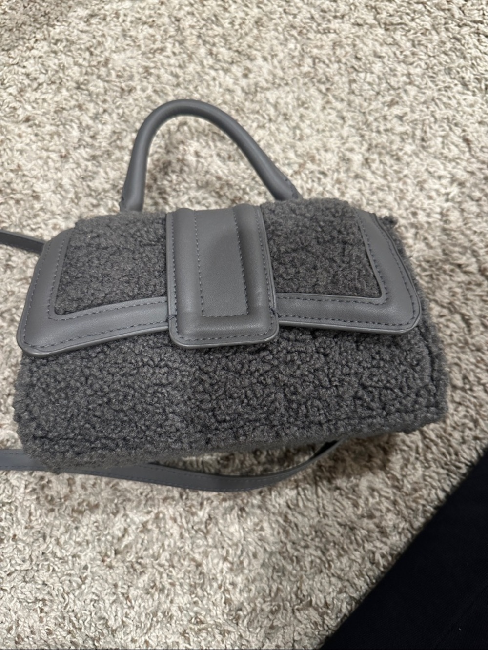 H&M Gray Sherpa Top-Handle Mini Bag